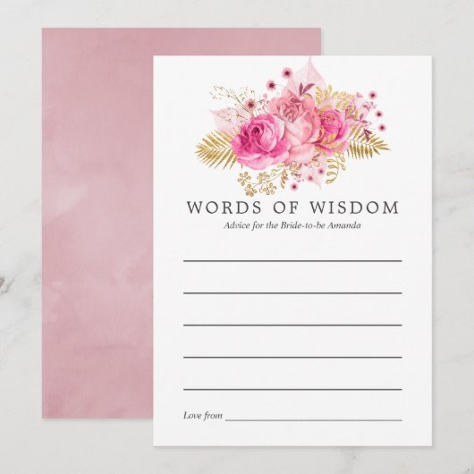 Roze en gouden Rozen Waterverf Vrijgezellenfeest A Kaart (Voorkant / Achterkant)