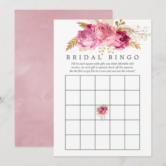 Roze en gouden Rozen Waterverf Vrijgezellenfeest B Kaart (Voorkant / Achterkant)