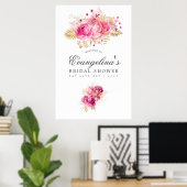 Roze en gouden Rozen Waterverf Vrijgezellenfeest W Poster (Thuiskantoor)