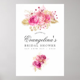 Roze en gouden Rozen Waterverf Vrijgezellenfeest W Poster