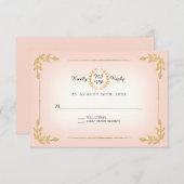 Roze en gouden RSVP Modern Laurel Leaf Wreath Crow (Voorkant / Achterkant)