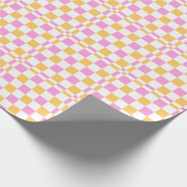 Roze en gouden ruitjes cadeaupapier