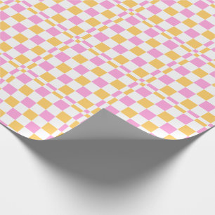 Roze en gouden ruitjes cadeaupapier