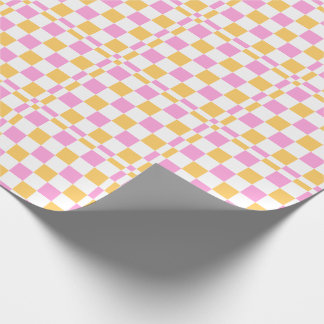 Roze en gouden ruitjes cadeaupapier