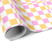 Roze en gouden ruitjes cadeaupapier (Rol Hoek)