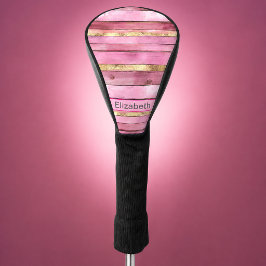 Roze en gouden rustieke namaak houten gepersonalis golfheadcover