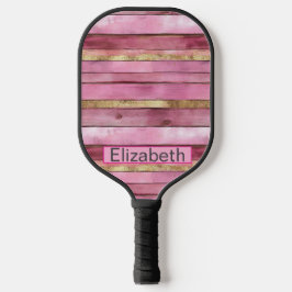 Roze en Gouden Rustieke Nep Houten Gepersonaliseer Pickleball Paddle