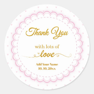 Roze en gouden schrift "Dank je met veel liefde" Ronde Sticker