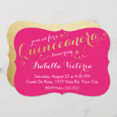 Roze en gouden script Quinceanera Kaart (Voorkant / Achterkant)