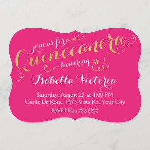 Roze en gouden script Quinceanera Kaart