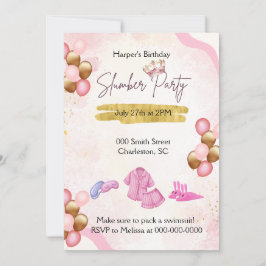 Roze en gouden slaapfeest uitnodiging