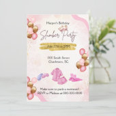 Roze en Gouden Slumber Party Uitnodiging (Staand voorkant)