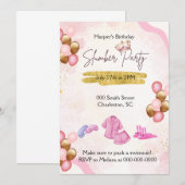 Roze en Gouden Slumber Party Uitnodiging (Voorkant / Achterkant)