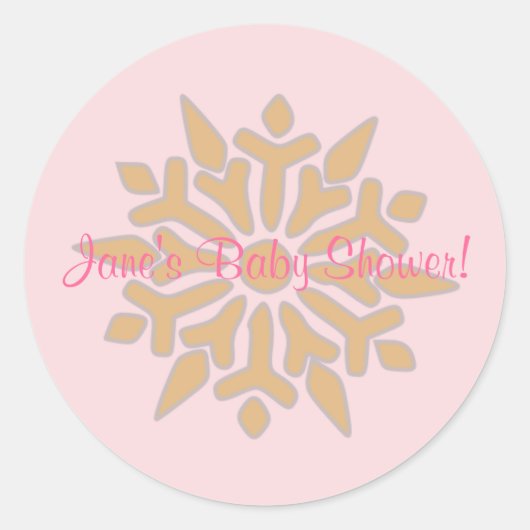 Roze en gouden sneeuwvlok Baby shower Sticker (Voorkant)