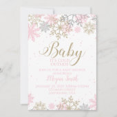 Roze en gouden sneeuwvlok Winter Baby shower Kaart (Voorkant)