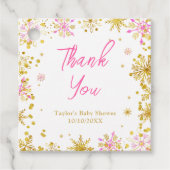 Roze en Gouden Sneeuwvlokken Baby shower Bedankt Bedankjes Labels (Voorkant)