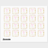 Roze en Gouden Sneeuwvlokken Baby shower Bedankt Vierkante Sticker (Vel)