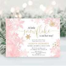 Roze en gouden sneeuwvlokken baby shower wintermei