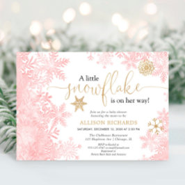 Roze en gouden sneeuwvlokken baby shower wintermei kaart
