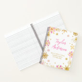 Roze en Gouden Sneeuwvlokken Geboortestatus Notitieboek (Binnen)