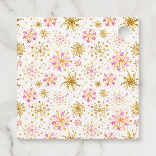 Roze en Gouden Sneeuwvlokken Verjaardag Bedankt Bedankjes Labels (Achterkant)