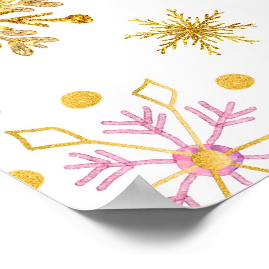 Roze en Gouden Sneeuwvlokken Verjaardagsfeest Welk Poster (Hoek)