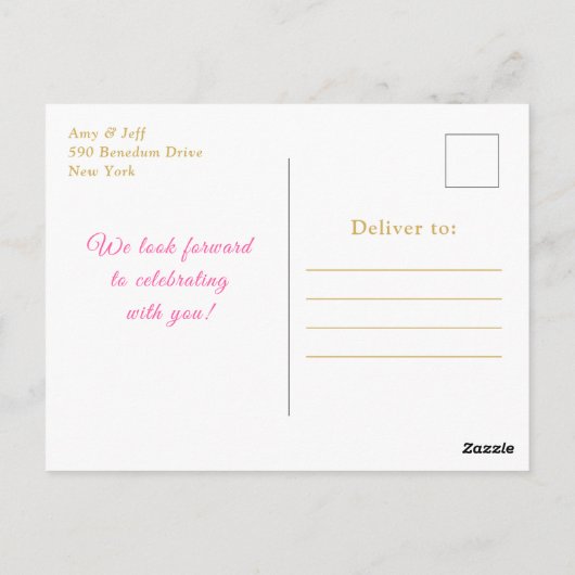 Roze en gouden sneeuwvlokken verjaardagsfeestje briefkaart (Achterkant)