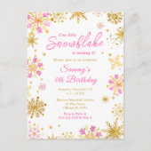 Roze en gouden sneeuwvlokken verjaardagsfeestje briefkaart (Voorkant)
