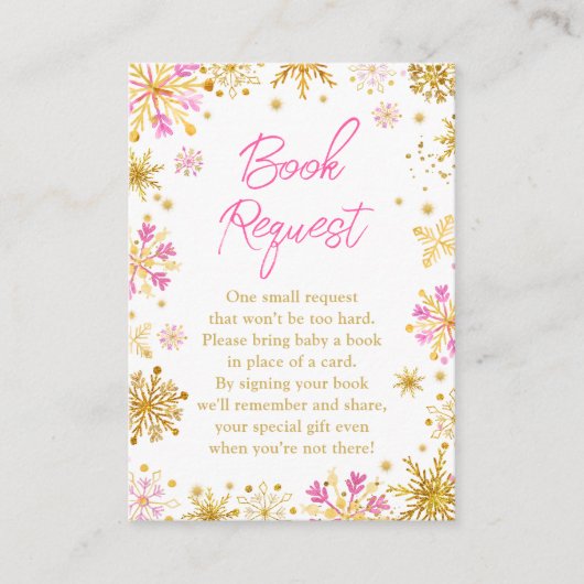 Roze en gouden sneeuwvlokken Verzoek van het Winte Informatiekaartje (Voorkant)