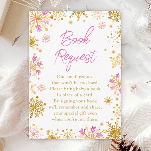 Roze en gouden sneeuwvlokken Verzoek van het Winte Informatiekaartje