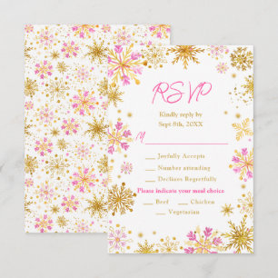 Roze en Gouden Sneeuwvlokken Winter Maaltijdkeuze RSVP Kaartje