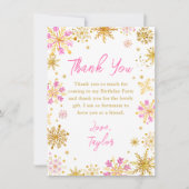 Roze en gouden sneeuwvlokken Winter Verjaardagsfee Bedankkaart (Voorkant)