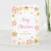 Roze en gouden snowflakes Merry Kerstmis Feestdagen Kaart (Voorkant)