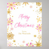 Roze en gouden snowflakes Merry Kerstmis Poster (Voorkant)