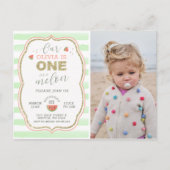 Roze en Gouden Sparkle One in a Melon 1st Birthday Briefkaart (Voorkant)