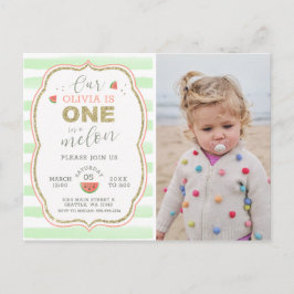 Roze en Gouden Sparkle One in a Melon 1st Birthday Briefkaart