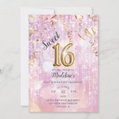 Roze en Gouden Sparkle Sweet 16 Verjaardag Kaart (Voorkant)