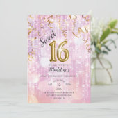 Roze en Gouden Sparkle Sweet 16 Verjaardag Kaart (Staand voorkant)