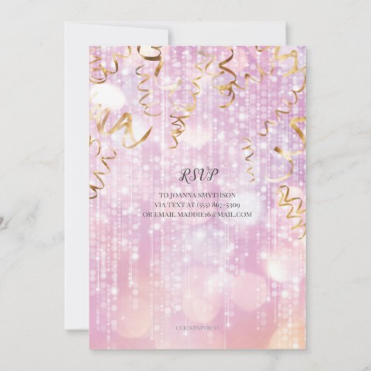 Roze en Gouden Sparkle Sweet 16 Verjaardag Kaart (Achterkant)