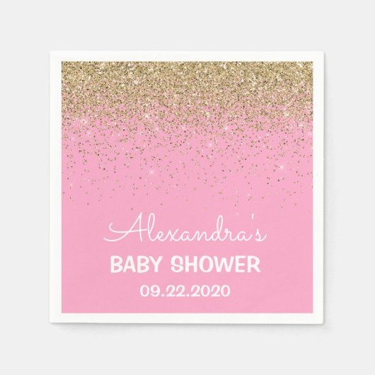 Roze en Gouden Sparkly Glitter Baby shower Servet (Voorkant)