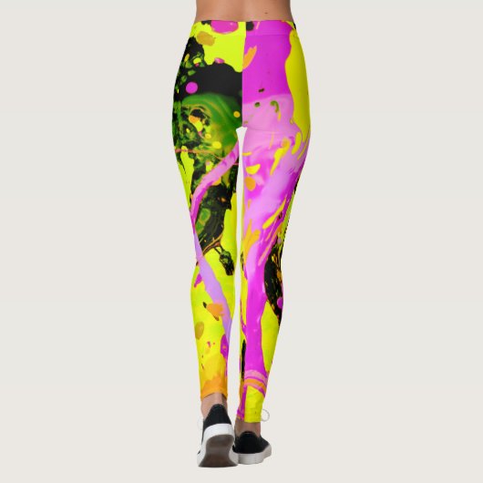 Roze en gouden Splatterverf Abstract Leggings (Achterkant)