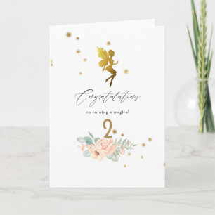Roze en Gouden Sprookjesachtig Meisje 2e Verjaarda Kaart
