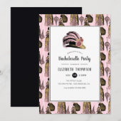 Roze en gouden Steampunk Bachelorette Party Kaart (Voorkant / Achterkant)