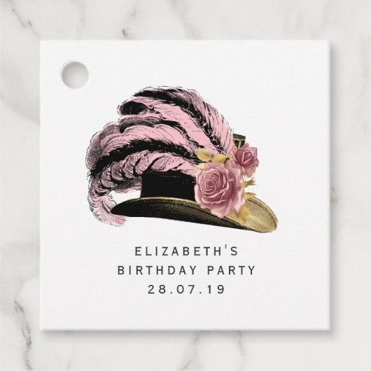 Roze en Gouden Steampunk Bedankjes Labels (Voorkant)