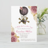 Roze en Gouden Steampunk Hete Luchtballon Douche Kaart (Staand voorkant)