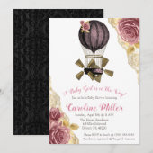 Roze en Gouden Steampunk Hete Luchtballon Douche Kaart (Voorkant / Achterkant)