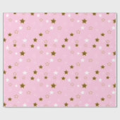 Roze en gouden sterren cadeauverpakking cadeaupapier (Vlak)