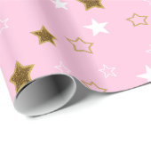 Roze en gouden sterren cadeauverpakking cadeaupapier (Rol Hoek)