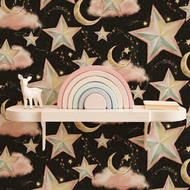 Roze en gouden sterren en hemelse manen behang (Creator heeft geüpload)