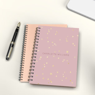 Roze en gouden sterren gepersonaliseerde monogram notitieboek